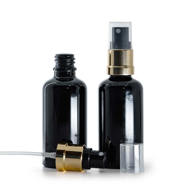Flacon en verre noir brillant, spray noir or brillant, 50 ml