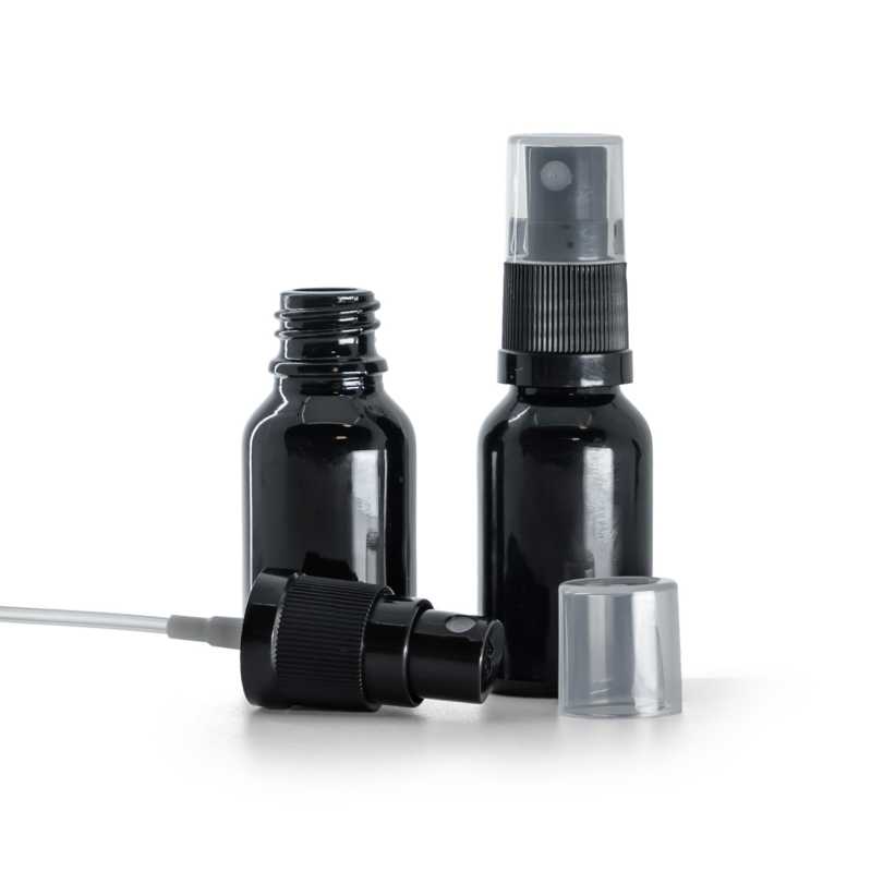 Flacon en verre noir brillant, spray noir, 15 ml