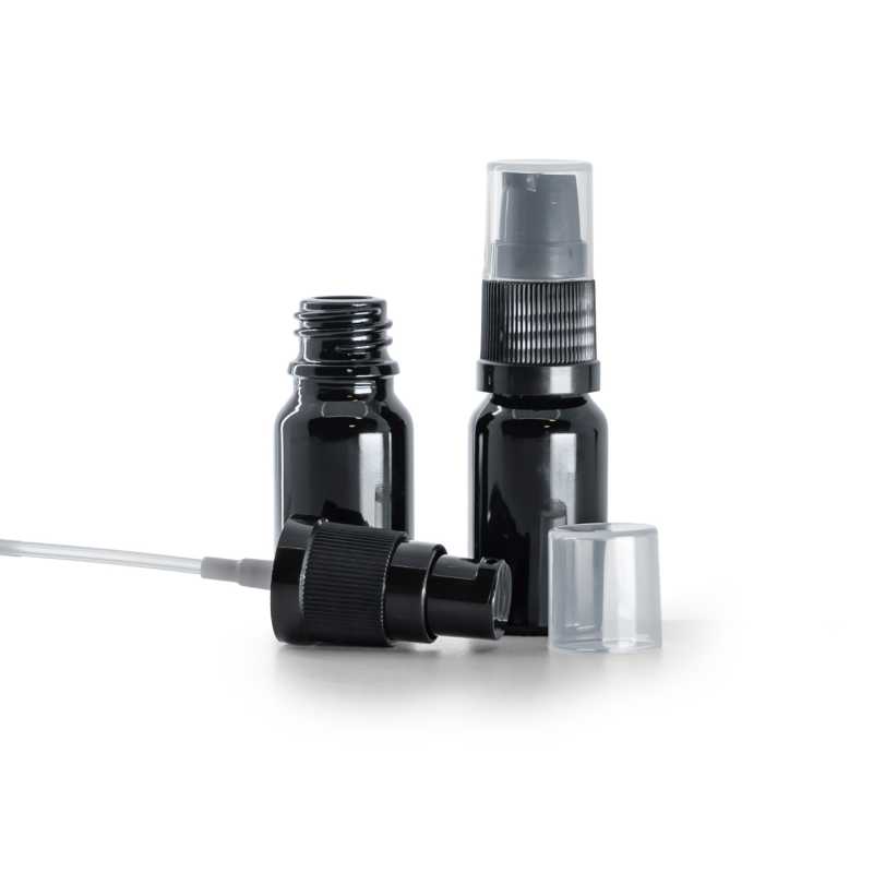 Flacon en verre noir brillant, pompe à lotion, 10 ml