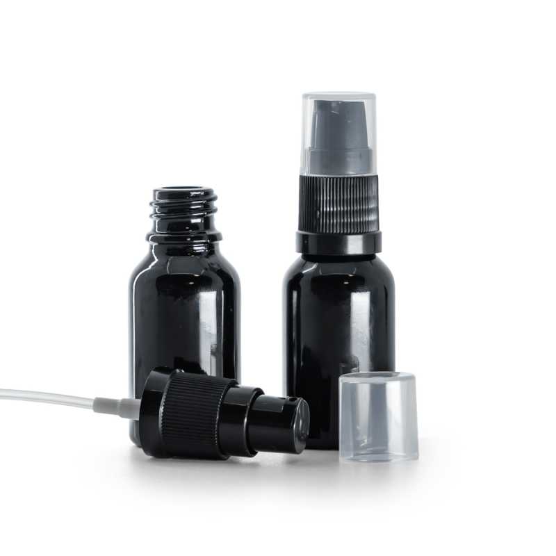Flacon en verre noir brillant, pompe à lotion, 15 ml