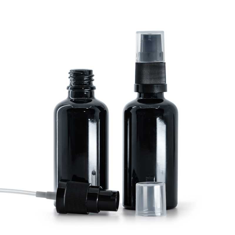 Flacon en verre noir brillant, pompe à lotion, 50 ml
