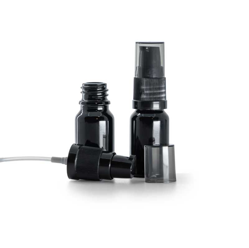 Flacon en verre noir brillant, distributeur de crème avec surcapuchon fumé, 10 ml