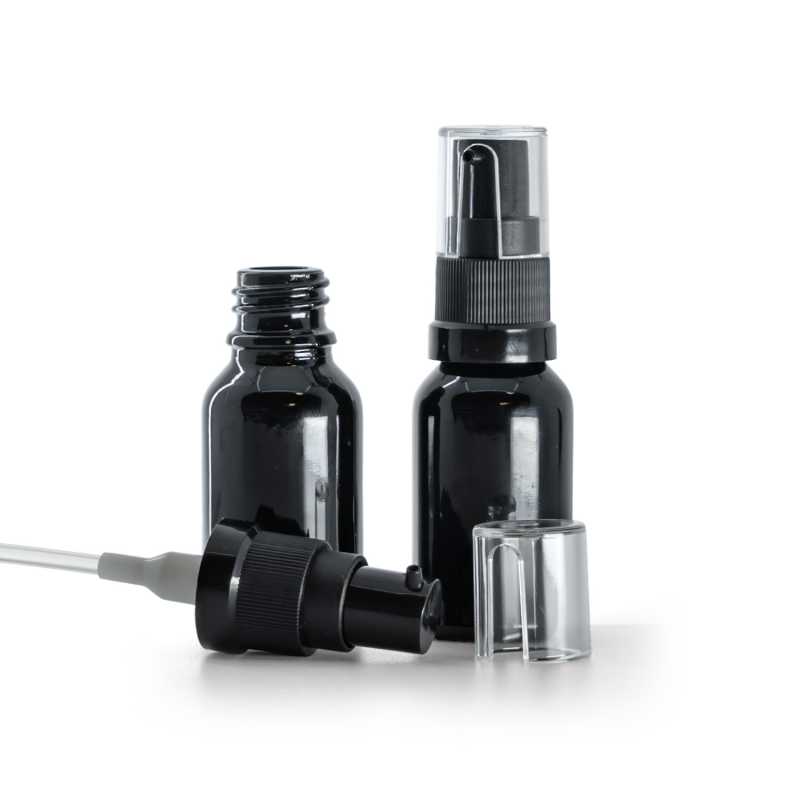 Flacon en verre noir brillant, pompe à huile, 15 ml