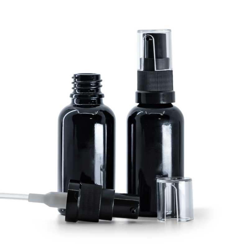 Flacon en verre noir brillant, pompe à huile, 30 ml