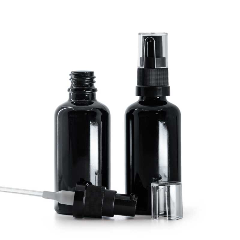 Flacon en verre noir brillant, pompe à huile, 50 ml