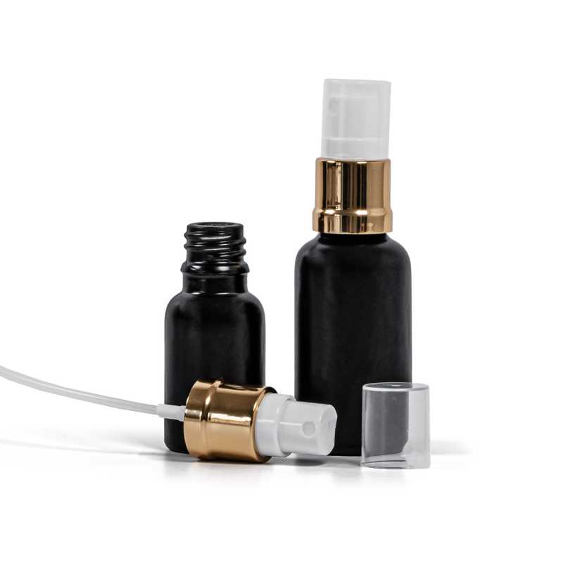 Flacon en verre noir mat, spray blanc doré, 30 ml