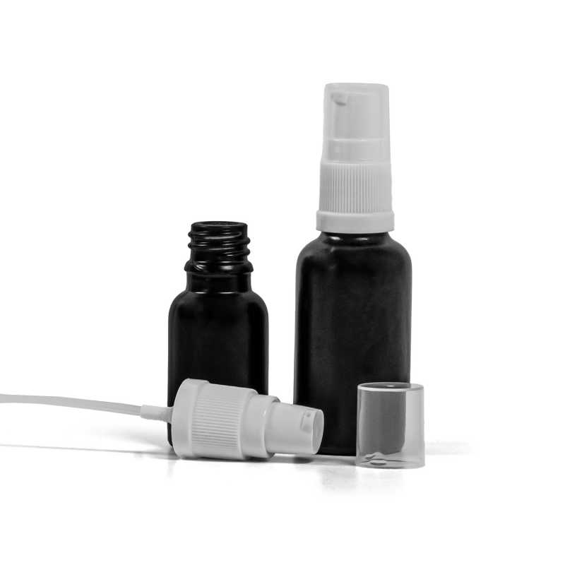  Flacon en verre noir mat, pompe à lotion blanche, 30 ml