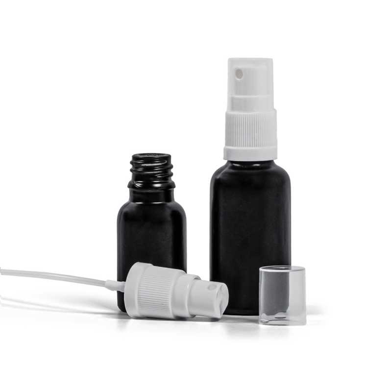 Flacon en verre noir mat, spray blanc, 30 ml