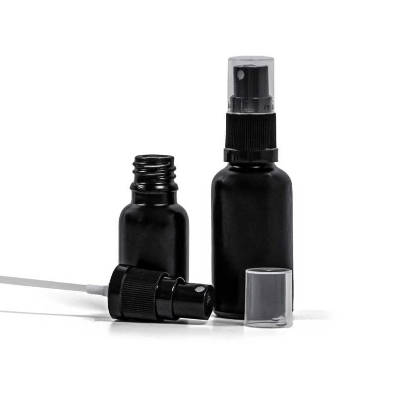 Flacon en verre noir mat, spray noir, 15 ml