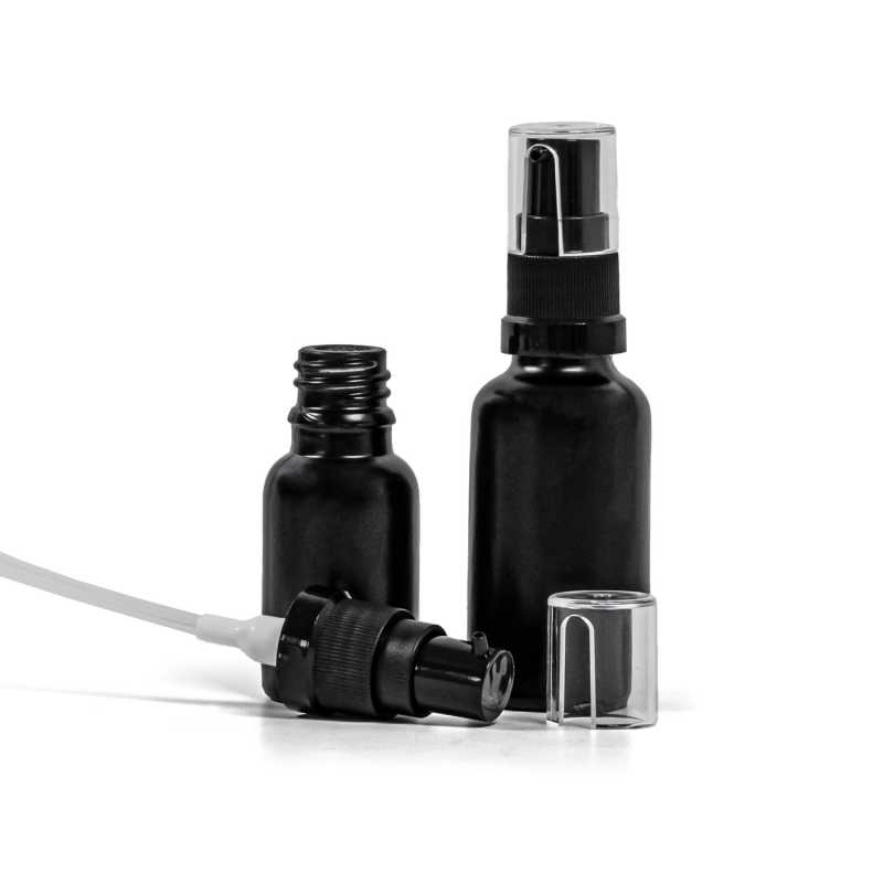 Flacon en verre noir mat, pompe à huile, 15 ml