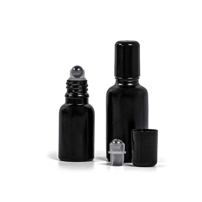 Flacon en verre noir mat avec Roll-On, 15 ml