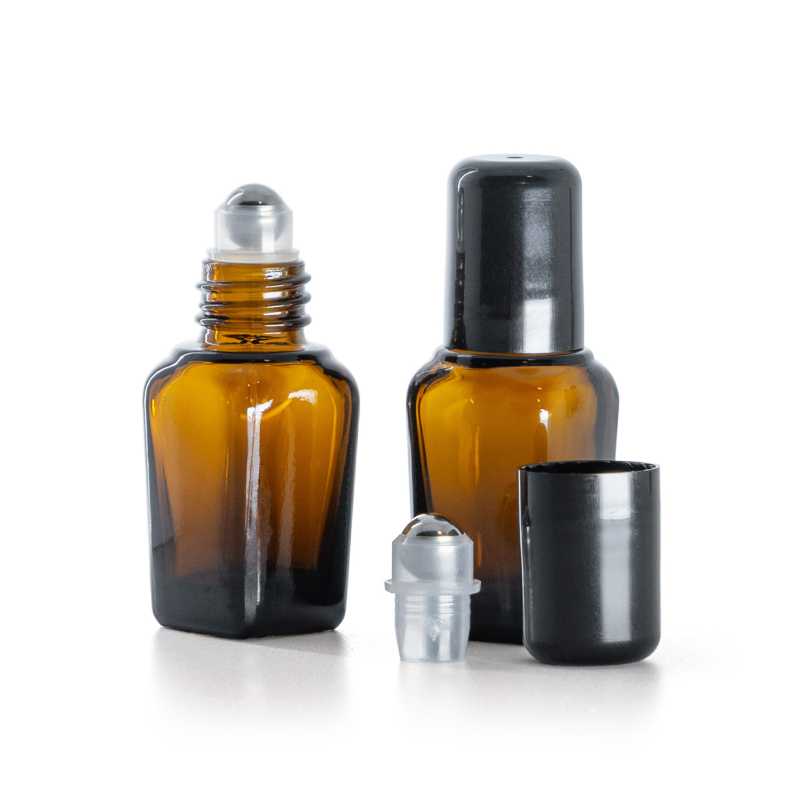 Flacon carré en verre ambré avec Roll-On, 10 ml