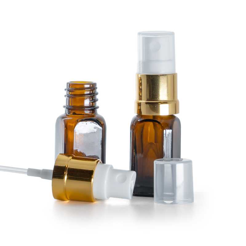 Flacon angulaire en verre ambré, spray or blanc brillant, 10 ml