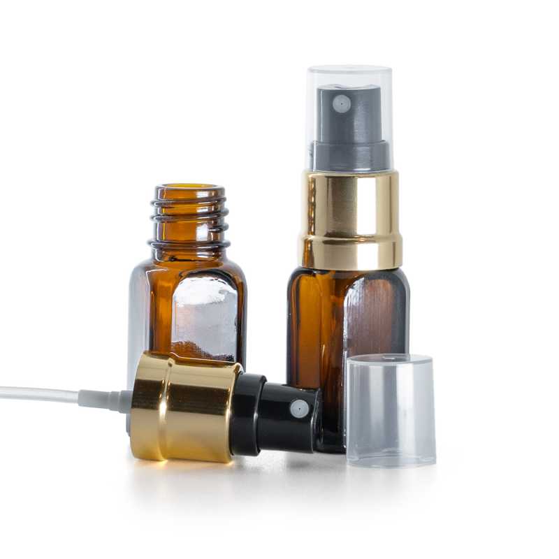 Flacon angulaire en verre ambré, spray brillant or noir, 10 ml