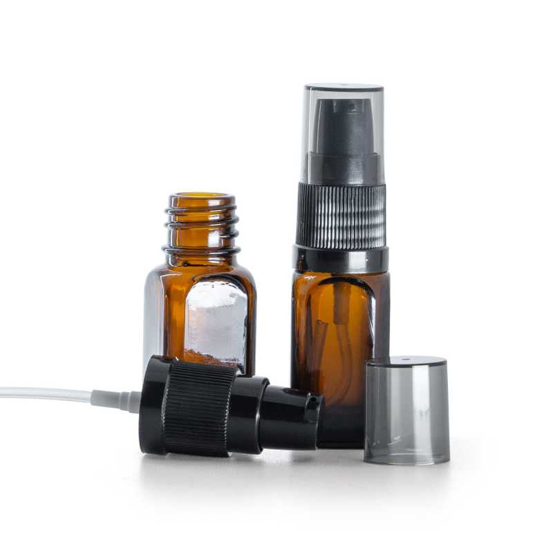 Flacon carré en verre, pompe à lotion noire avec bouchon fumé, 10 ml