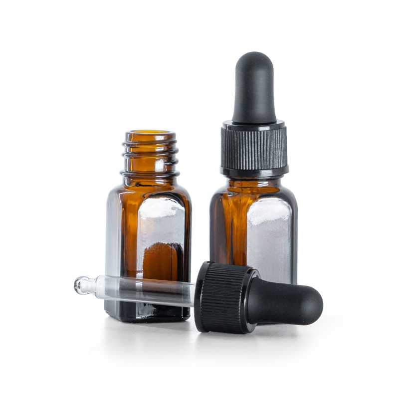 Flacon en verre angulaire avec compte-gouttes en plastique noir 10 ml