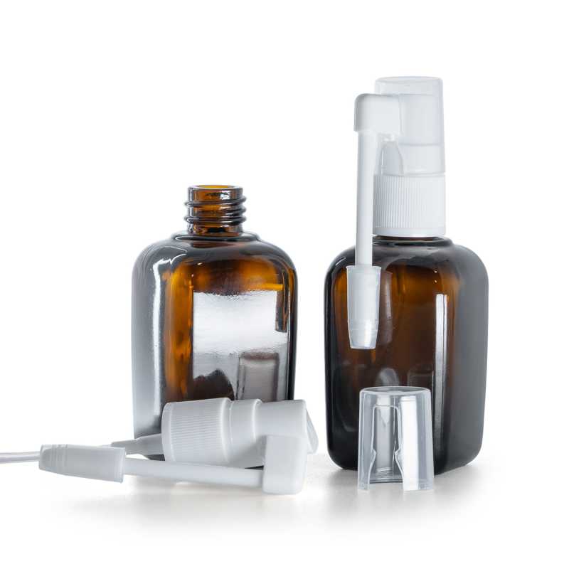 Flacon carré en verre ambré, spray oral blanc, 45 ml