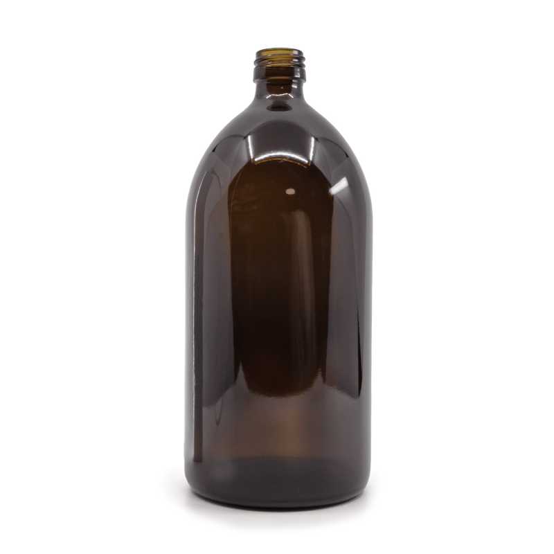 Bouteille ronde ambrée en verre pour Sirup, PP28, 1000 ml