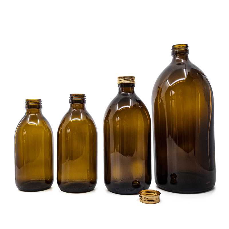 Bouteille en verre brune, 250 ml, bouchon en aluminium or rose