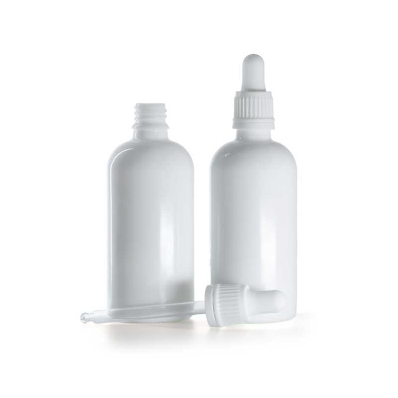 Flacon en verre blanc, compte-gouttes blanc, 100 ml