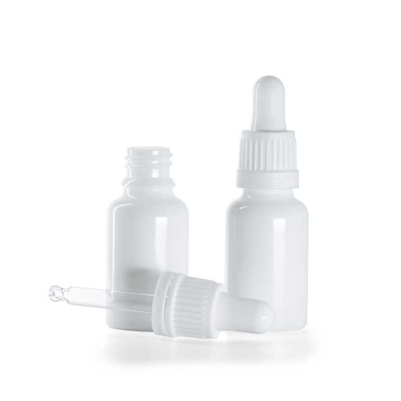 Flacon en verre blanc, compte-gouttes blanc, 15 ml