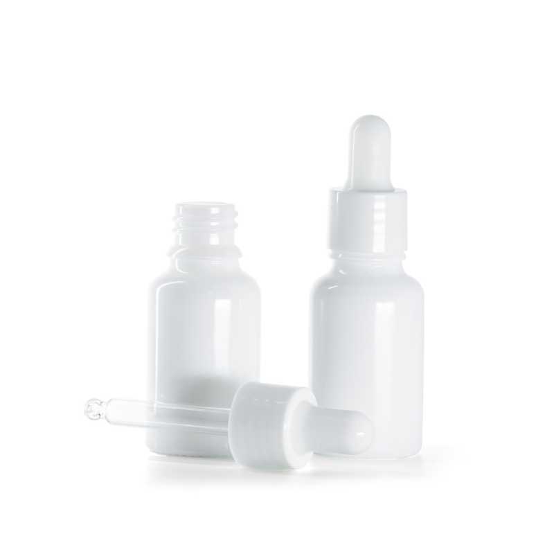 Flacon en verre blanc, compte-gouttes blanc brillant, 15 ml