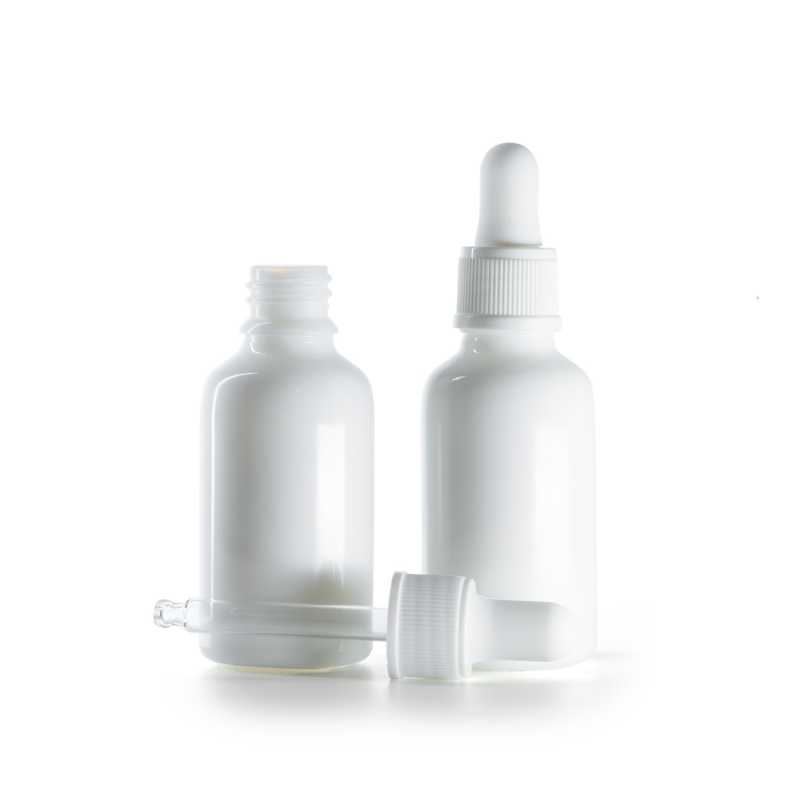 Flacon en verre blanc avec compte-gouttes blanc mat 30 ml