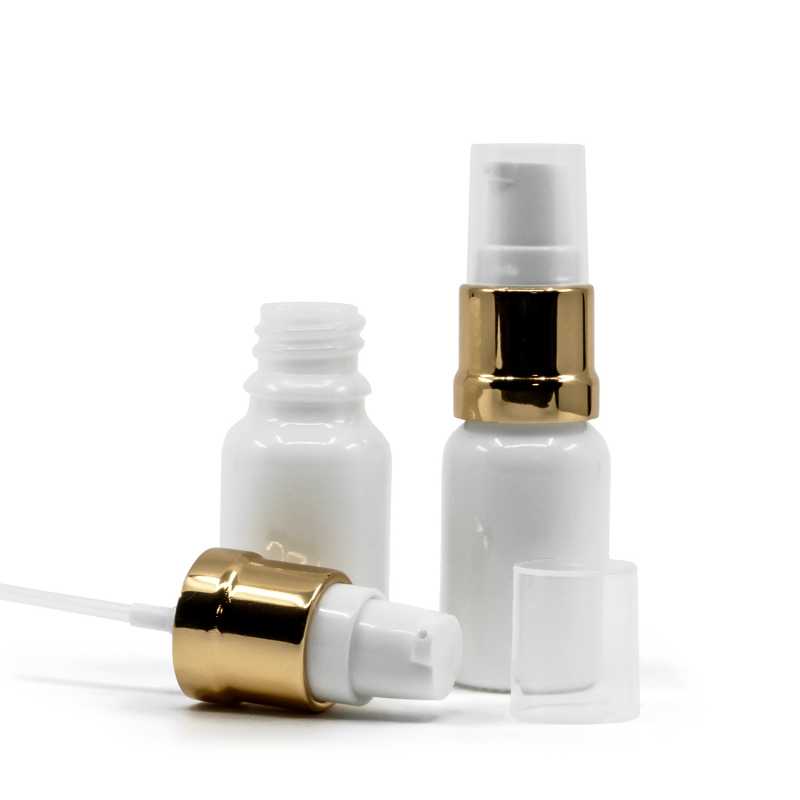 Flacon en verre blanc, pompe en or blanc brillant, 10 ml