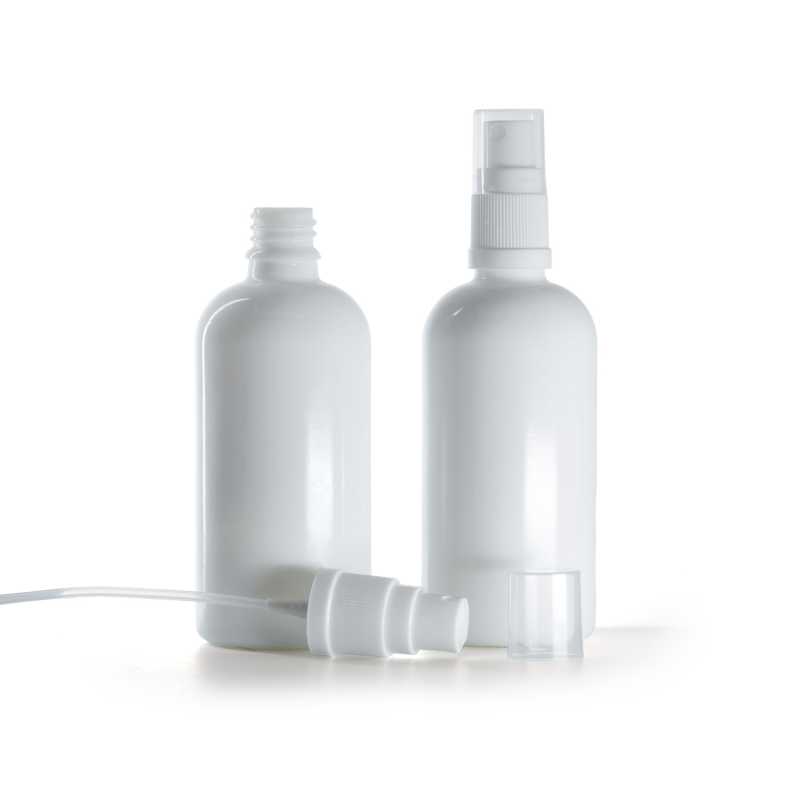 Flacon en verre blanc, vaporisateur fin blanc, 100 ml