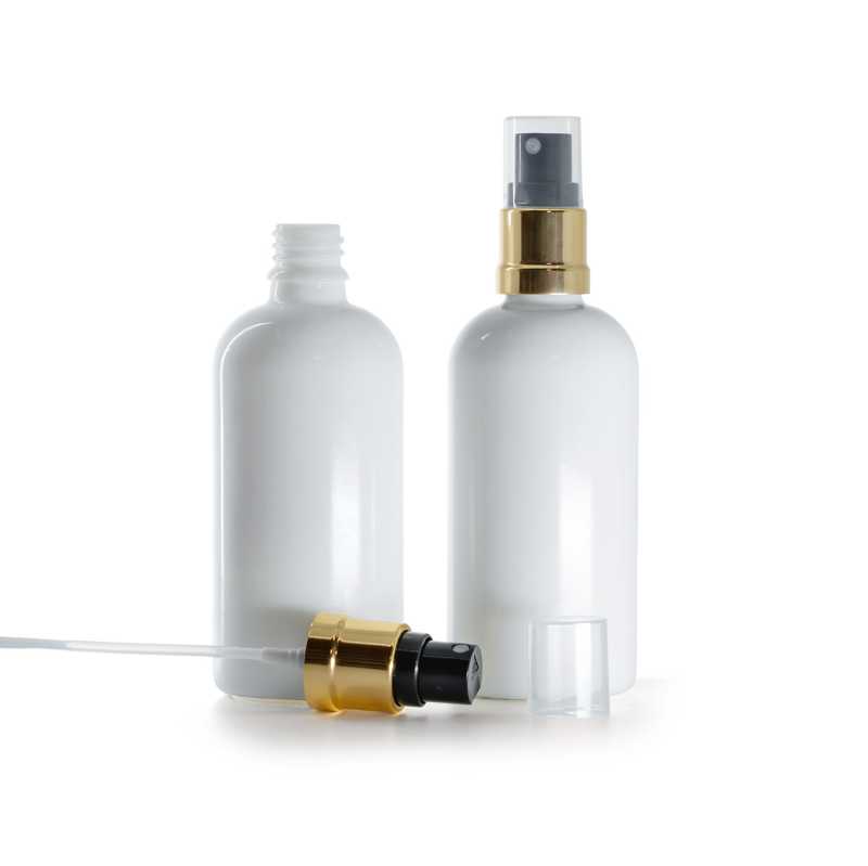 Bouteille en verre blanc, vaporisateur noir doré brillant, 100 ml
