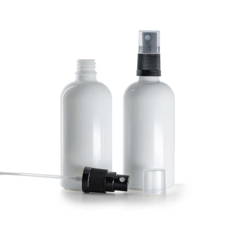 Bouteille en verre blanc, vaporisateur fin noir, 100 ml