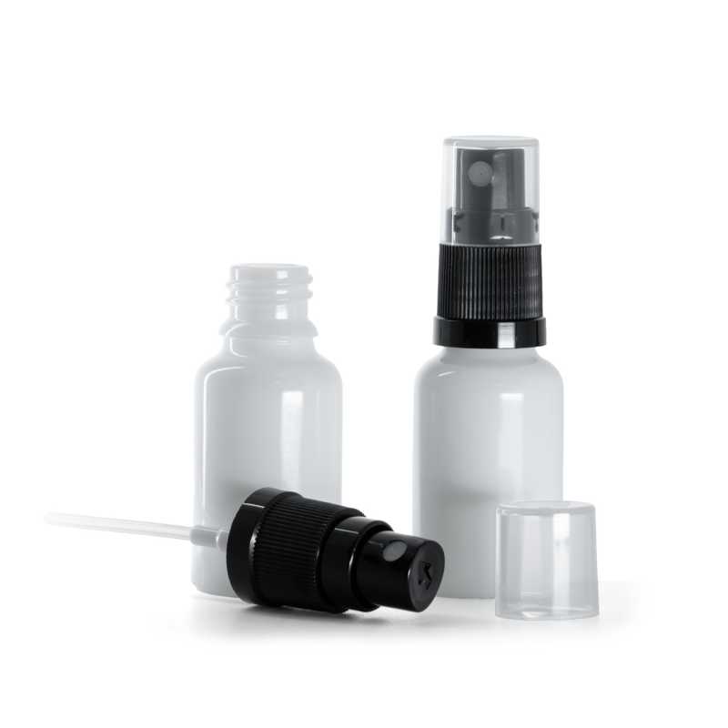 Flacon en verre blanc, spray noir, 15 ml