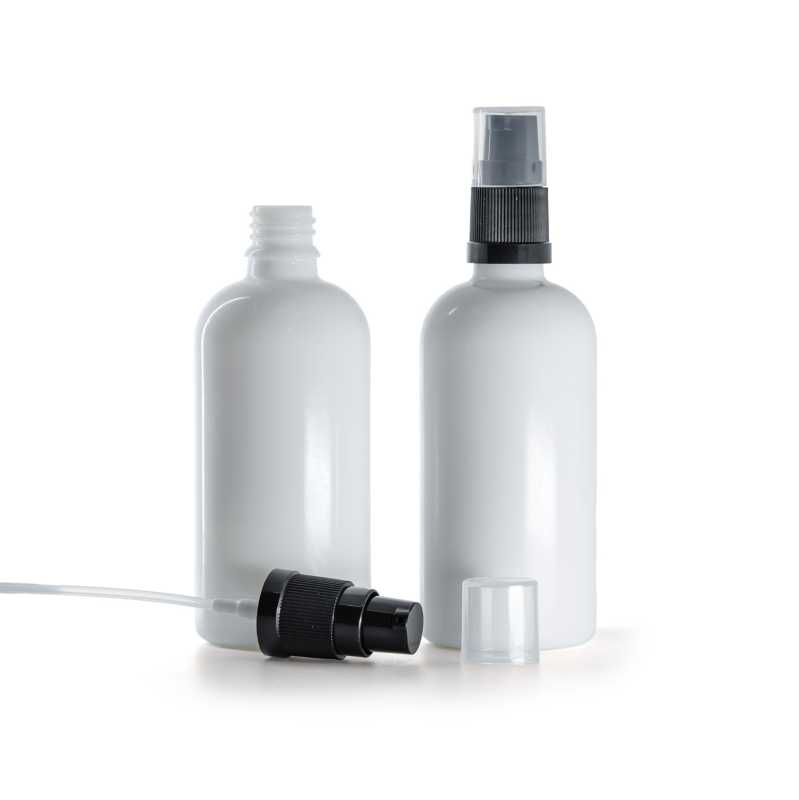 Flacon en verre blanc, pompe à lotion noire, 100 ml