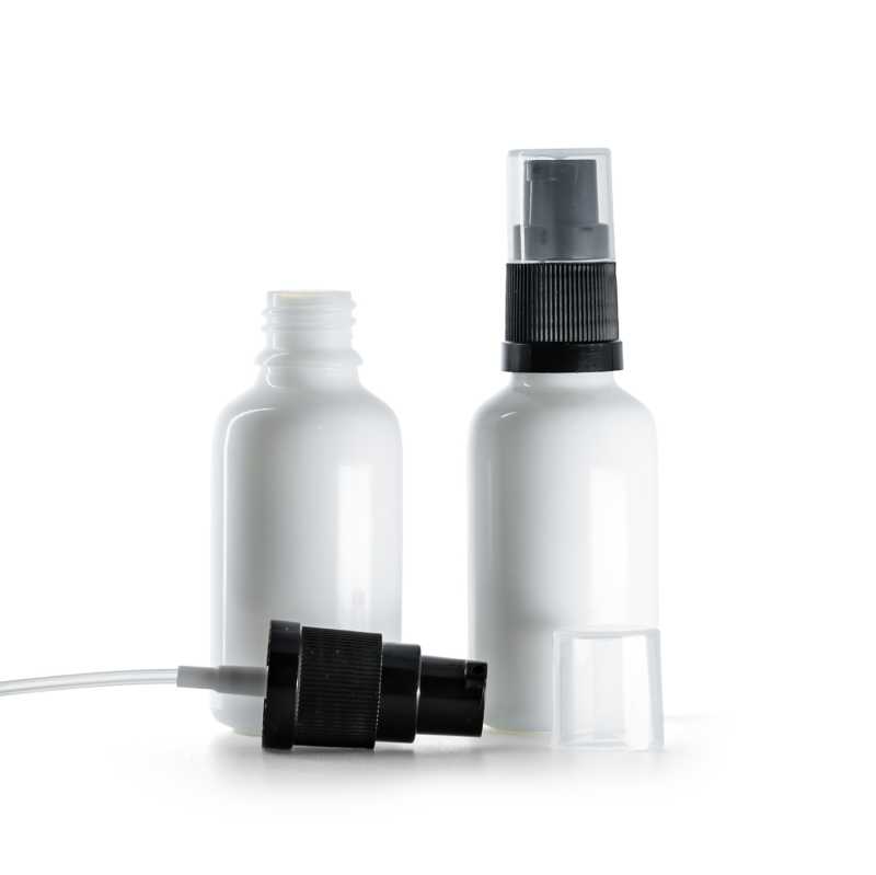 Flacon en verre blanc, pompe doseuse, 30 ml