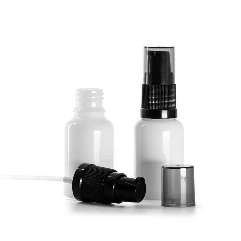 Flacon en verre blanc, distributeur de crème avec surcapuchon fumé, 15 ml