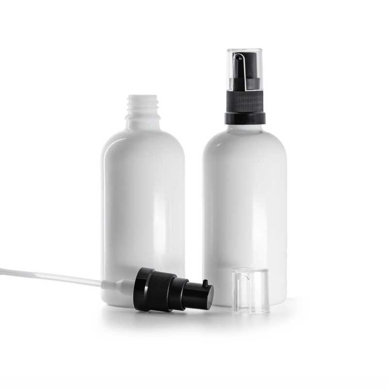 Bouteille en verre blanc, pompe à huile noire, 100 ml