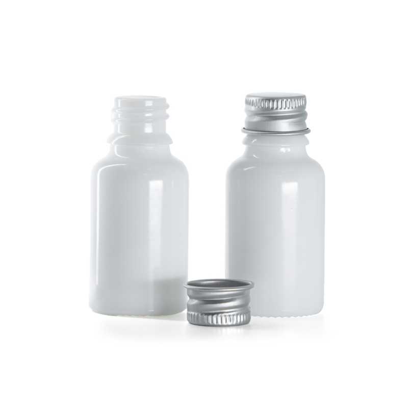 Flacon, verre, blanc, bouchon en aluminium, 15 ml