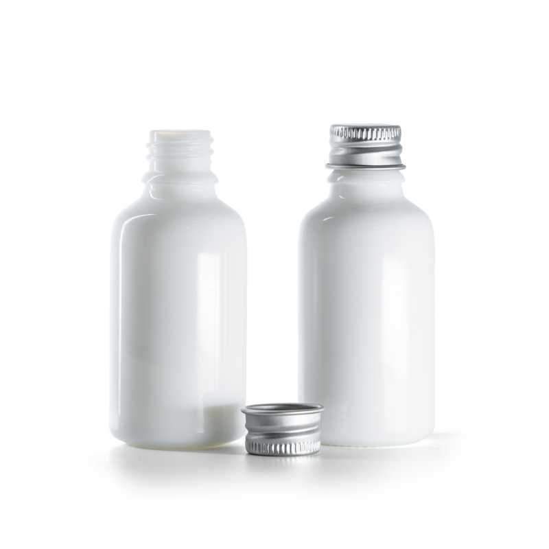 Flacon, verre, blanc, bouchon en aluminium, 30 ml