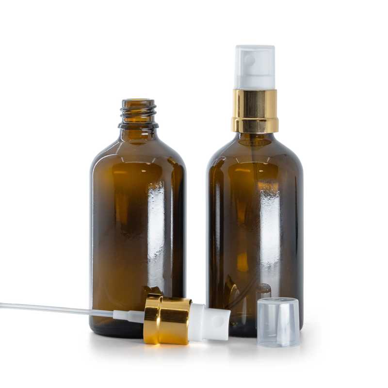 Bouteille en verre ambré, spray blanc doré, 100 ml