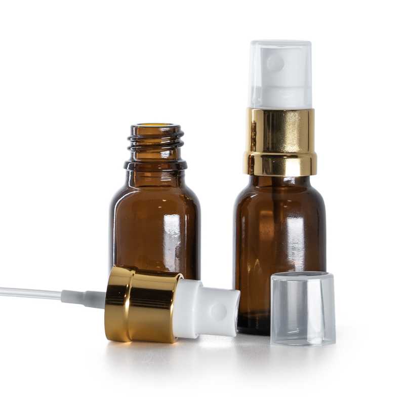 Flacon en verre ambré, spray blanc doré, 15 ml