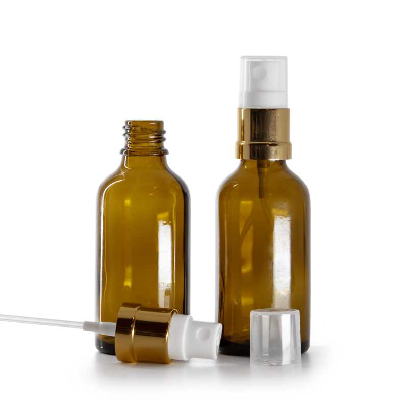 Flacon en verre ambré, spray blanc doré, 50 ml