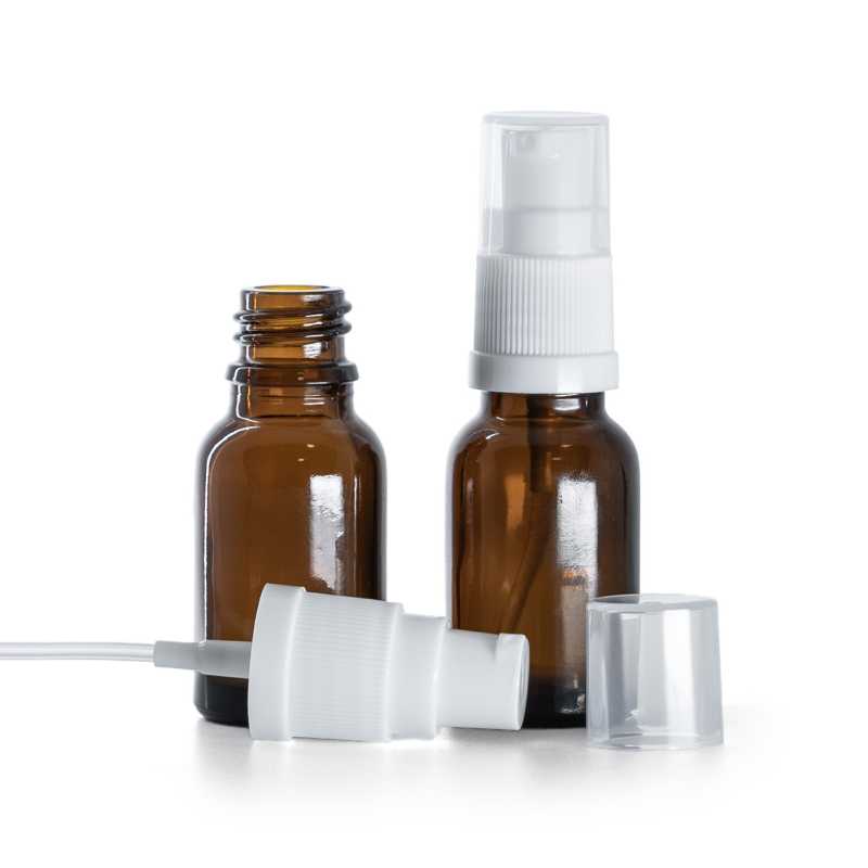 Flacon en verre ambré, pompe à lotion blanche, 15 ml