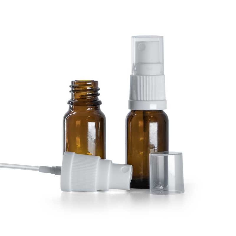 Flacon en verre ambré, spray blanc, 10 ml