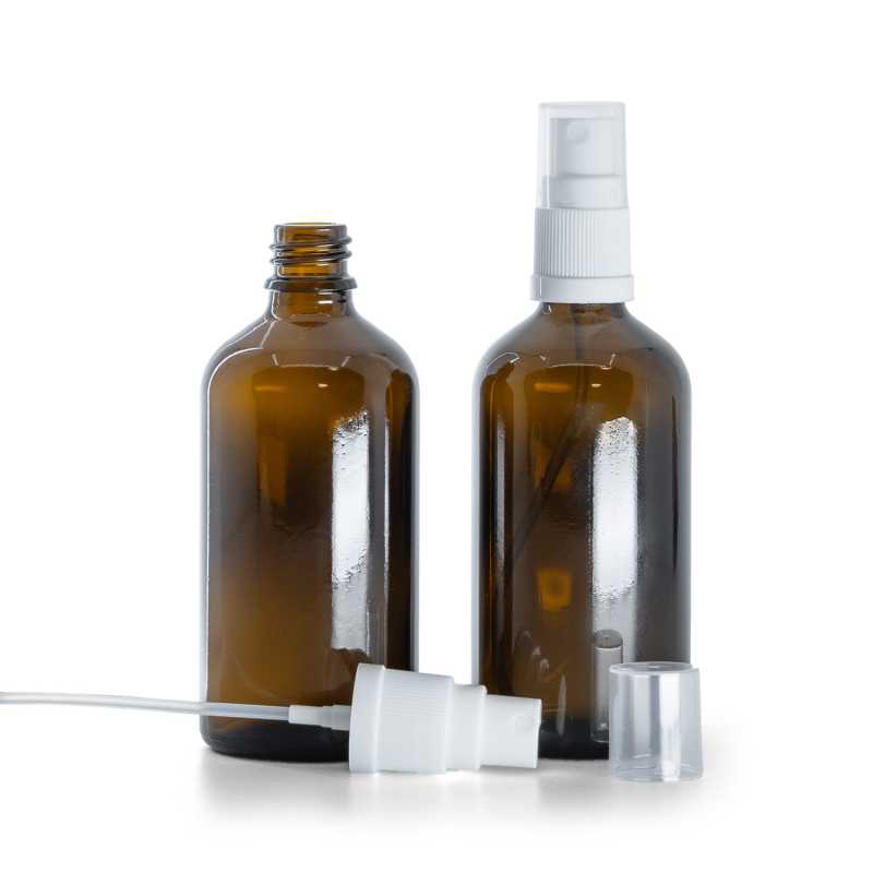 Bouteille en verre ambré, spray blanc, 100 ml