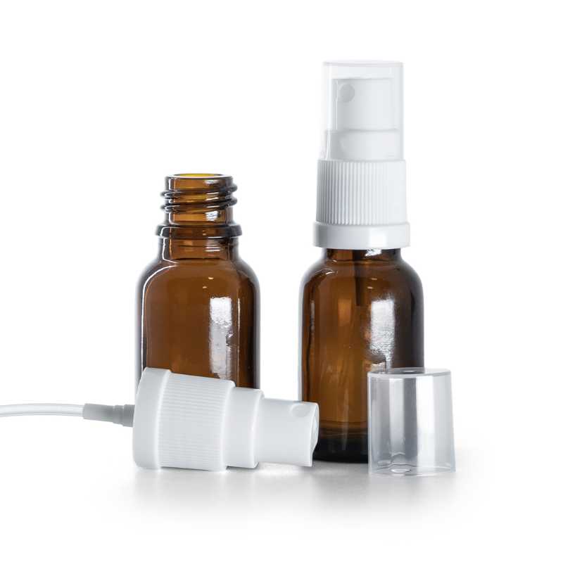 Flacon en verre ambré, spray blanc, 15 ml