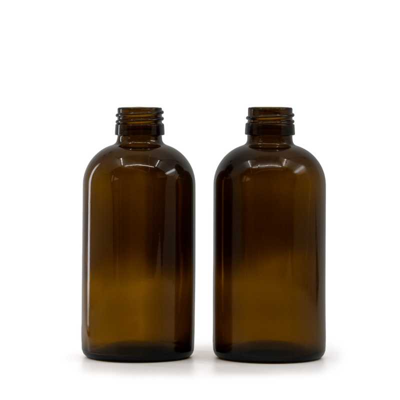 Bouteille ronde en verre Sirup Boston ambre, PP28S, 250 ml, 39 pièces