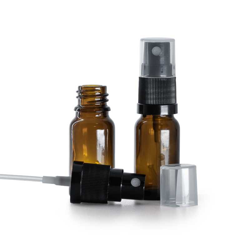 Flacon en verre ambré, spray noir, 10 ml