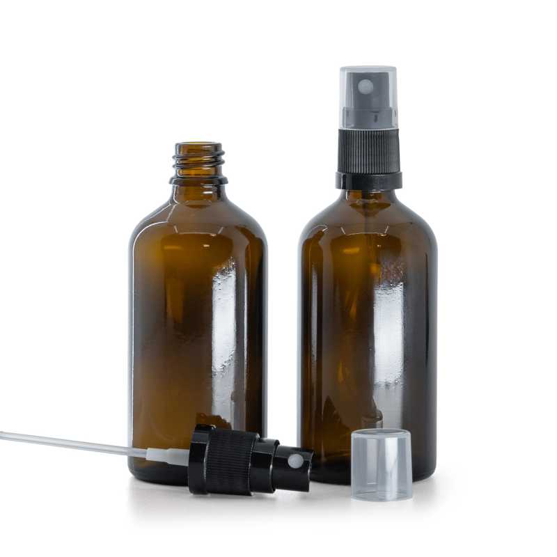 Bouteille en verre ambré, spray noir, 100 ml