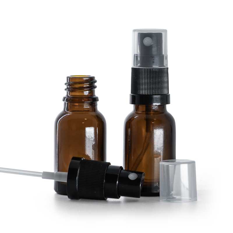 Flacon en verre ambré, spray noir, 15 ml