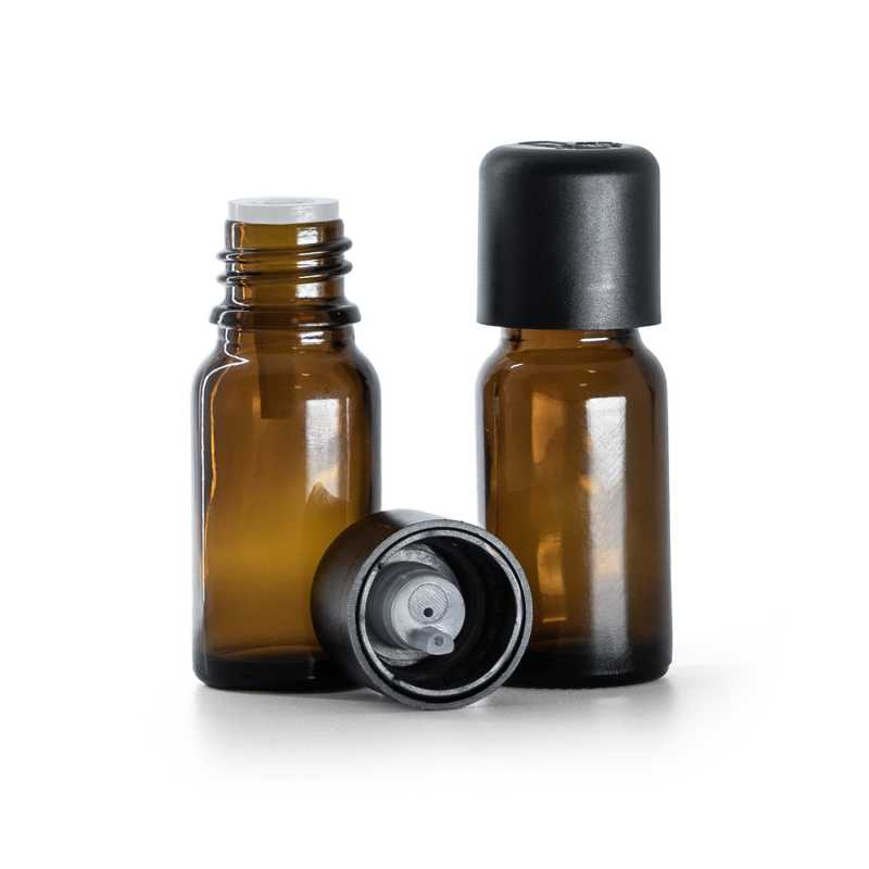 Flacon en verre ambré, bouchon de sécurité noir inviolable et compte-gouttes 10 ml